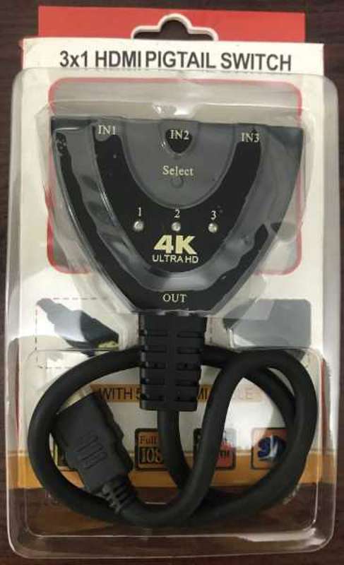 3x1 Pigtail HDMI Switcher Up to 1080P (Gold Plated)(Black)
